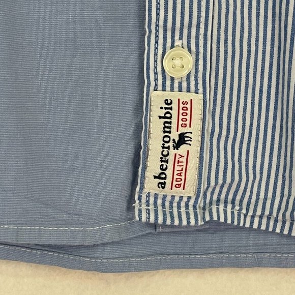 Abercrombie Kids Boys Button Up Shirt Size 13-14 Blue White Striped Long Sleeve - Picture 4 of 8